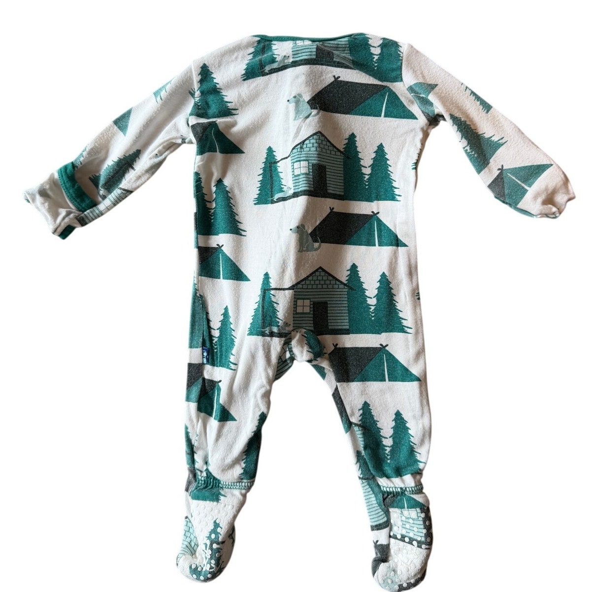 Kickee Pants Bamboo Zip Footie Newborn Cabin Bear Pine Tree Print Teal White — image 2 of 6